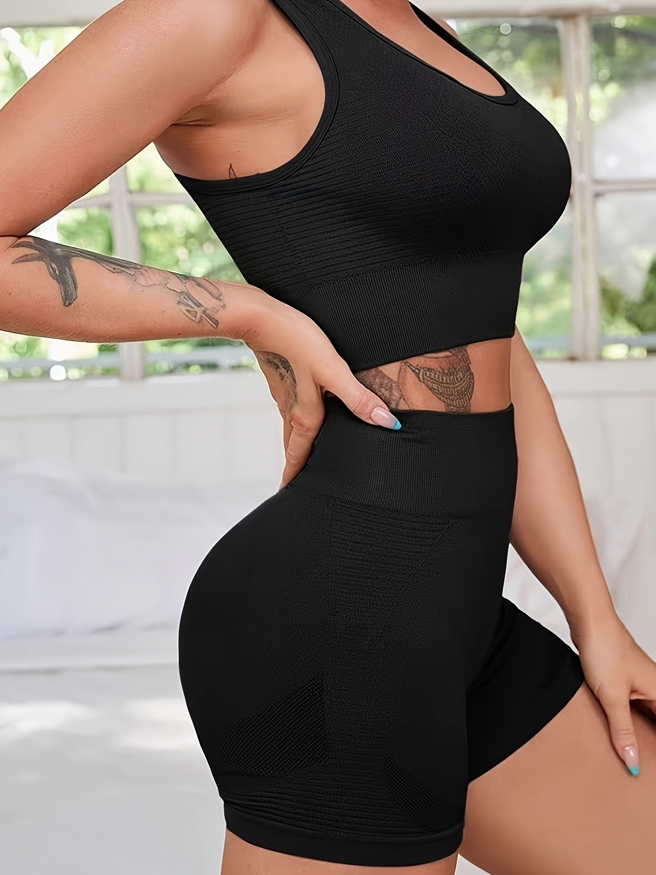 Women'S High-Waisted Peach Sports Bra and Shorts Set - Double-Cross Back Design, Stretchy Polyamide & Elastane, Perfect for Fitness and Sports, Sports Bra Set|Stretchy Fabric|Elastic Waistband, Sports Bra