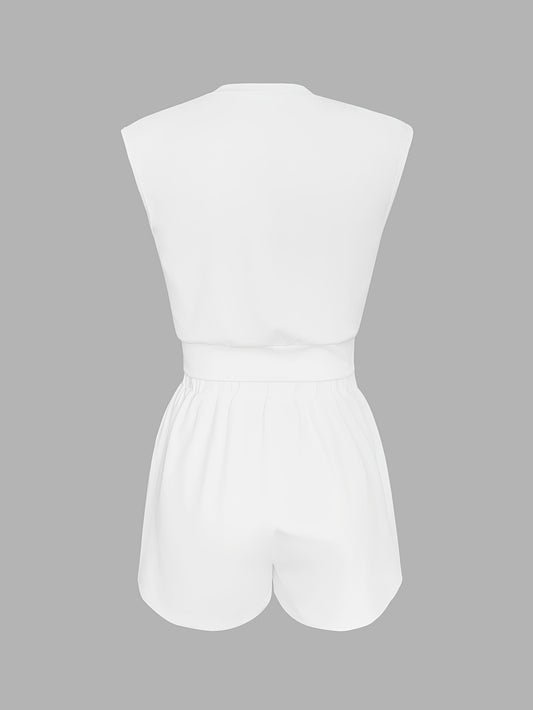 Fashionable Women'S Solid Color Sleeveless Cropped Top with Shorts