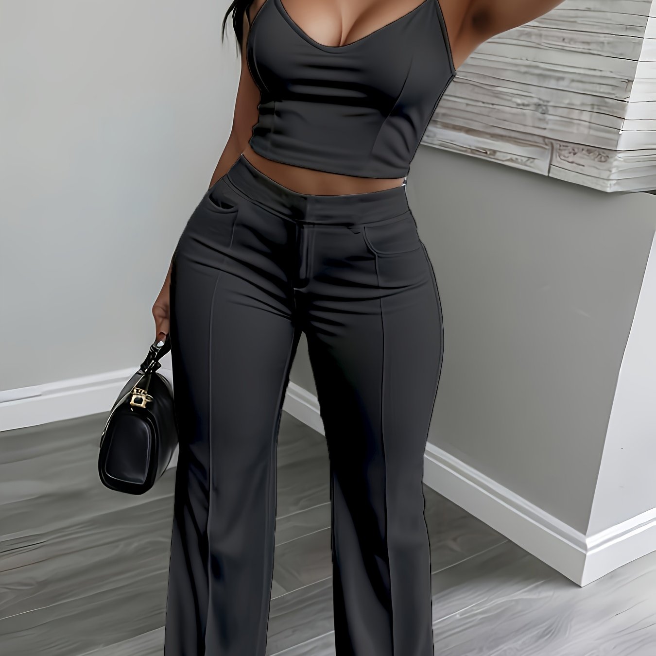 Wide Leg High Waist Long Leg Shapewear - Strapless Fashion Pocket Commuting Versatile Women's Pants Set