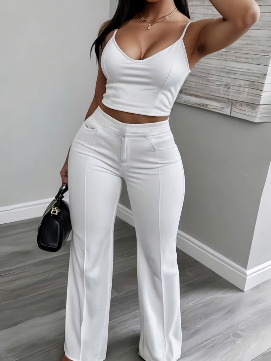 Wide Leg High Waist Long Leg Shapewear - Strapless Fashion Pocket Commuting Versatile Women's Pants Set
