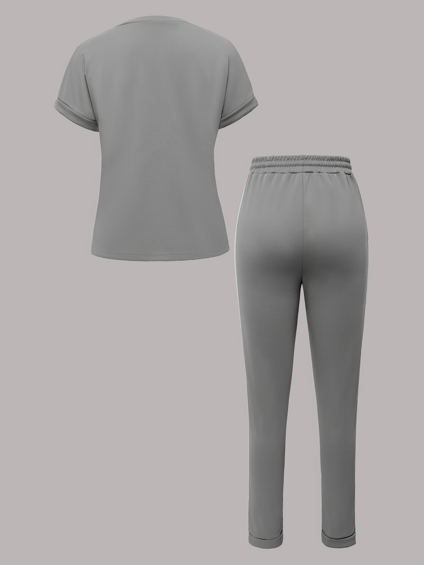 Spring-Summer New Women's Casual Comfort Solid Color Round Neck T-Shirt with Versatile Pocket Straight Pants Set