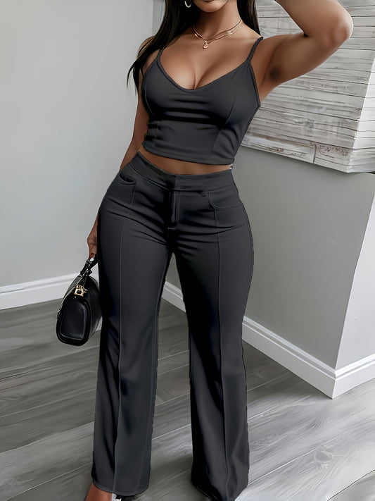 Wide Leg High Waist Long Leg Shapewear - Strapless Fashion Pocket Commuting Versatile Women's Pants Set