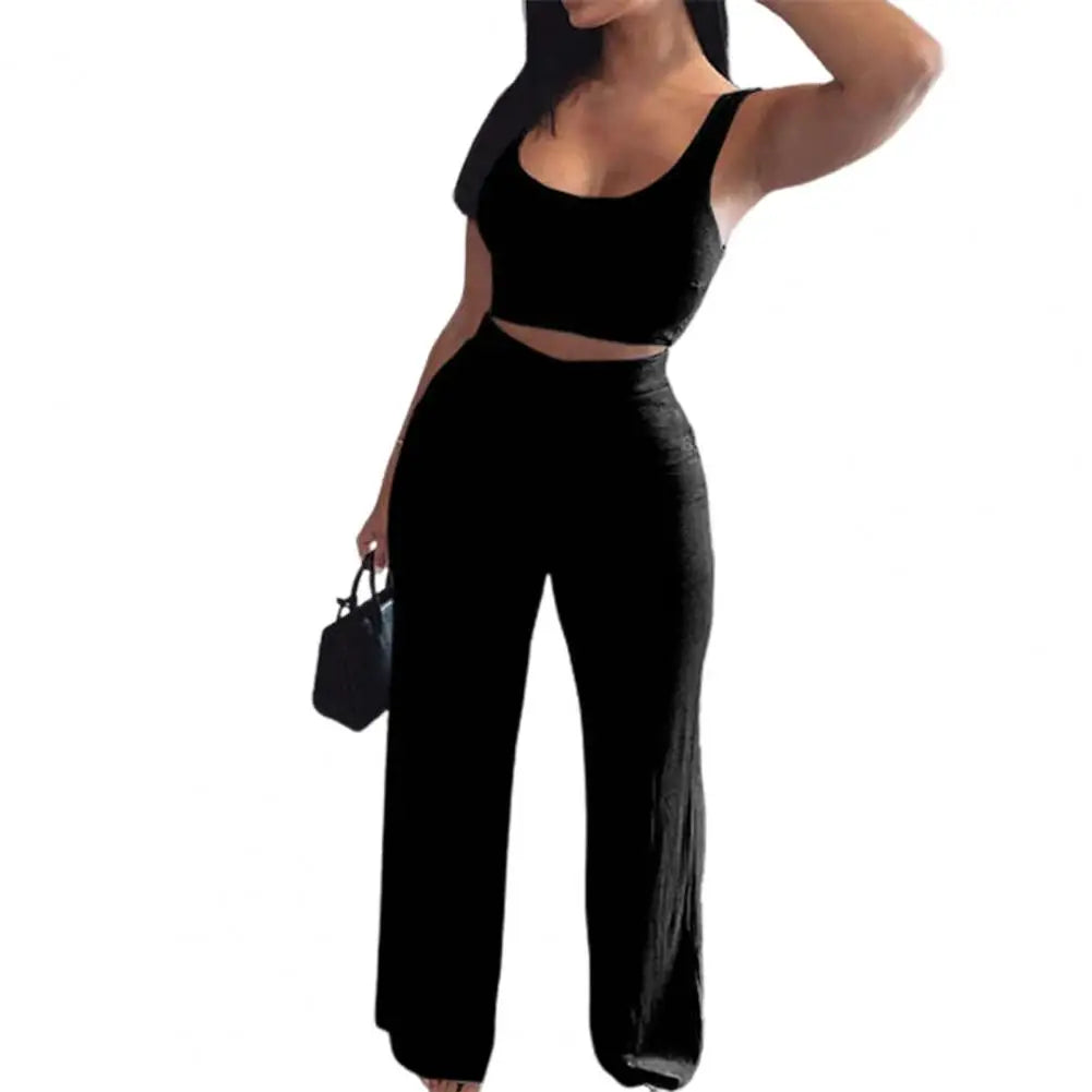 Women Tracksuit Sexy Sling Navel Exposed Tube Top Flared Legs Pant 2 Piece Set Elastic Waist Sleeveless Crop Tops костюм женский