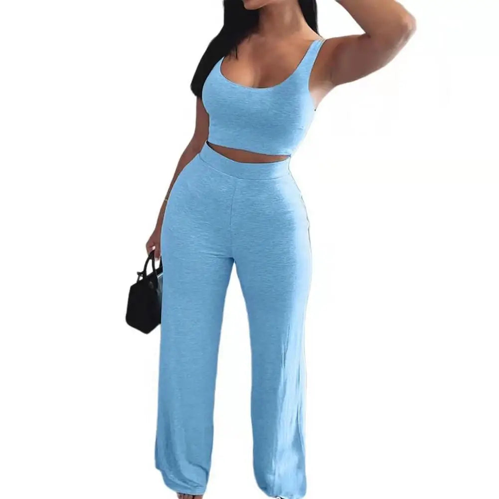Women Tracksuit Sexy Sling Navel Exposed Tube Top Flared Legs Pant 2 Piece Set Elastic Waist Sleeveless Crop Tops костюм женский