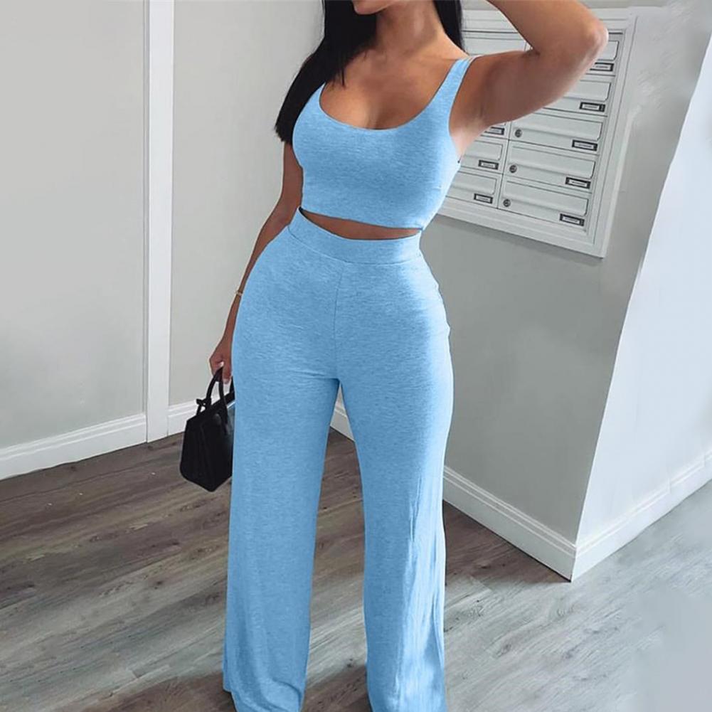 Women Tracksuit Sexy Sling Navel Exposed Tube Top Flared Legs Pant 2 Piece Set Elastic Waist Sleeveless Crop Tops костюм женский