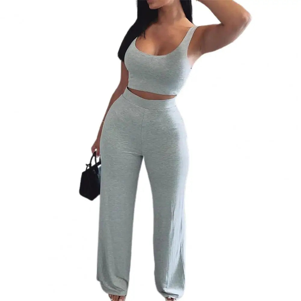 Women Tracksuit Sexy Sling Navel Exposed Tube Top Flared Legs Pant 2 Piece Set Elastic Waist Sleeveless Crop Tops костюм женский