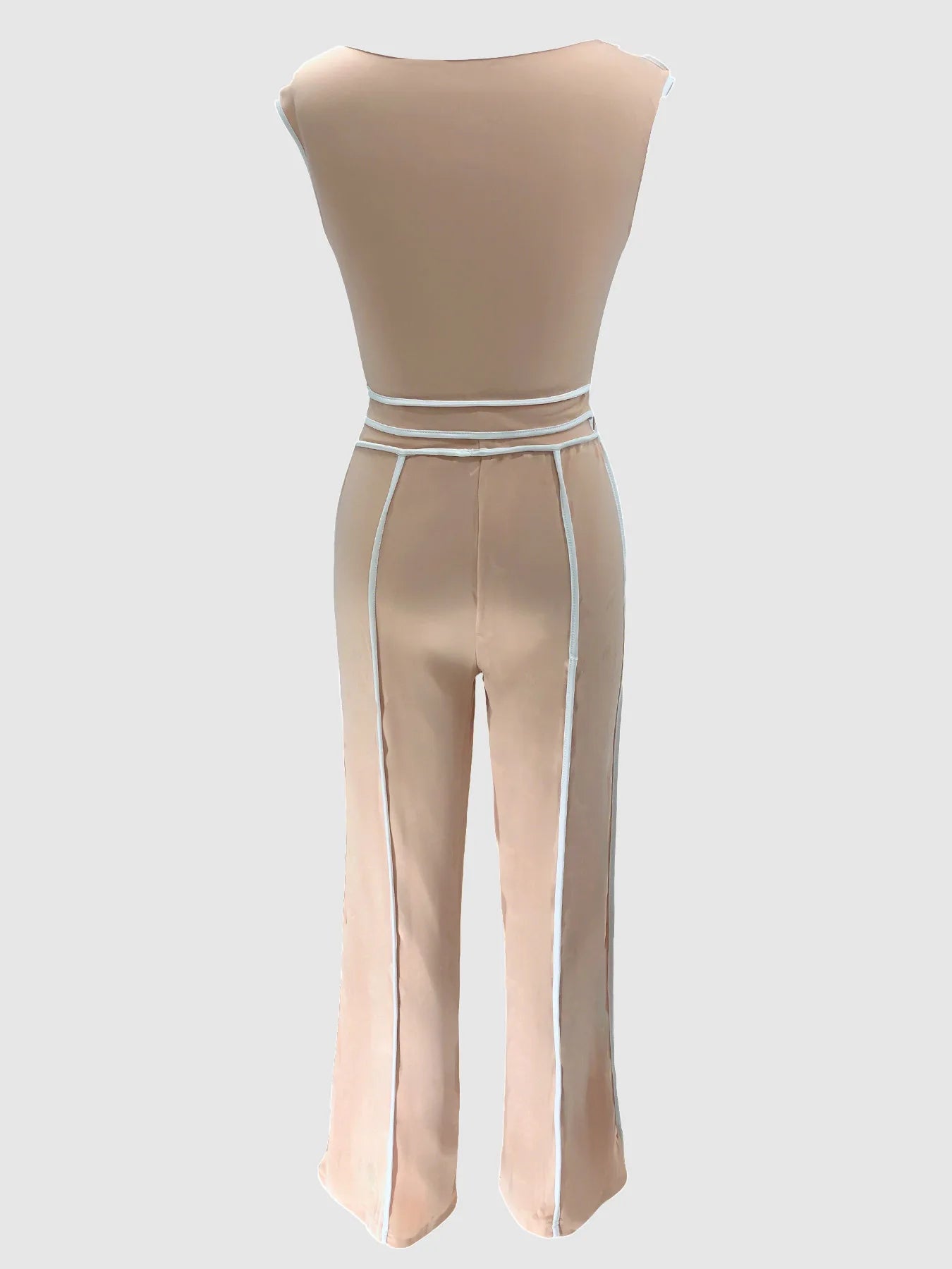 Sexy Women Onelength Shoulder Splicing Line High Waisted Pants Suit Spring New Casual Wide-leg Pants Short Sleeve 2 Piece Set