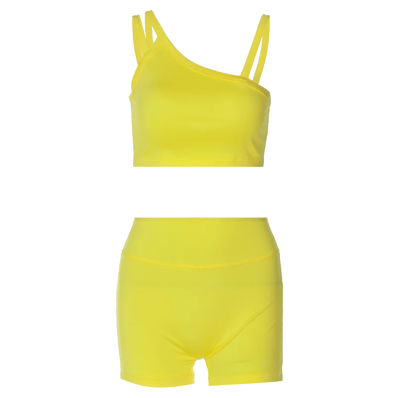 Hugcitar Summer Fashion 2 Pcs Sets Solid Straps Backless Sexy Crop Tank Top Draped Shorts Slim Women Clothes Vacation Work Out