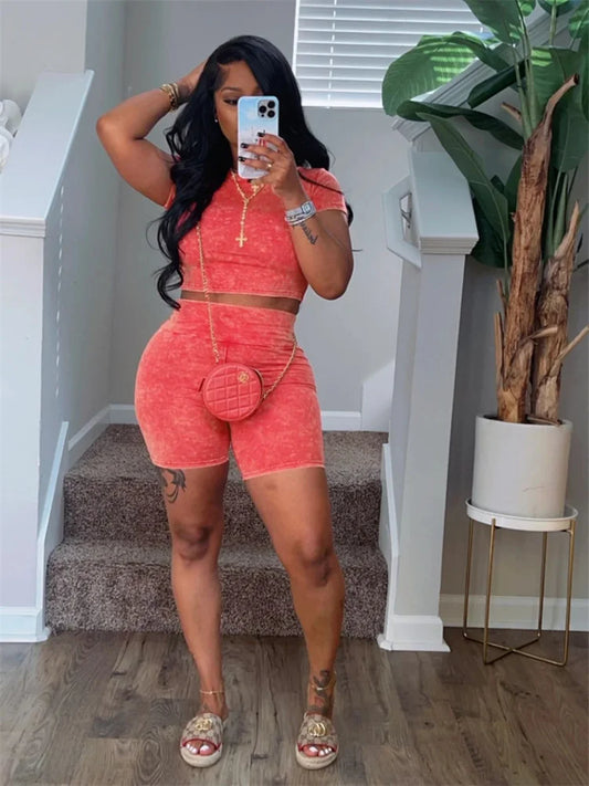 Summer Casual Good 2 Two Pieces Sets Women Tracksuits Outfits Short Sleeve Crop Tops Red Black Shorts Great Sweatsuits 2024