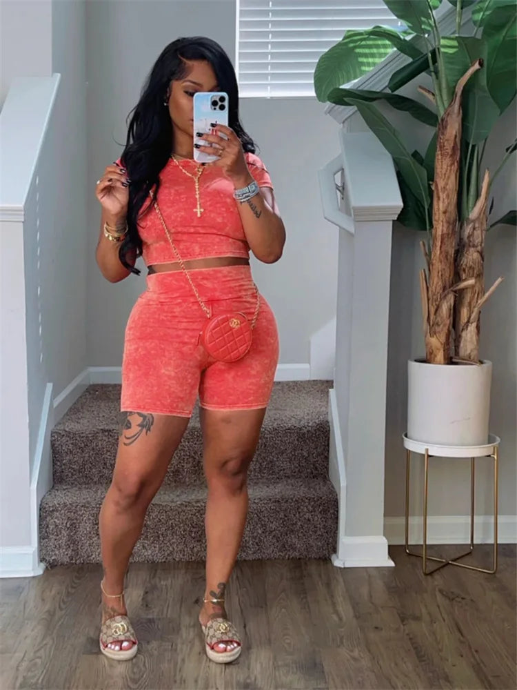 Summer Casual Good 2 Two Pieces Sets Women Tracksuits Outfits Short Sleeve Crop Tops Red Black Shorts Great Sweatsuits 2024