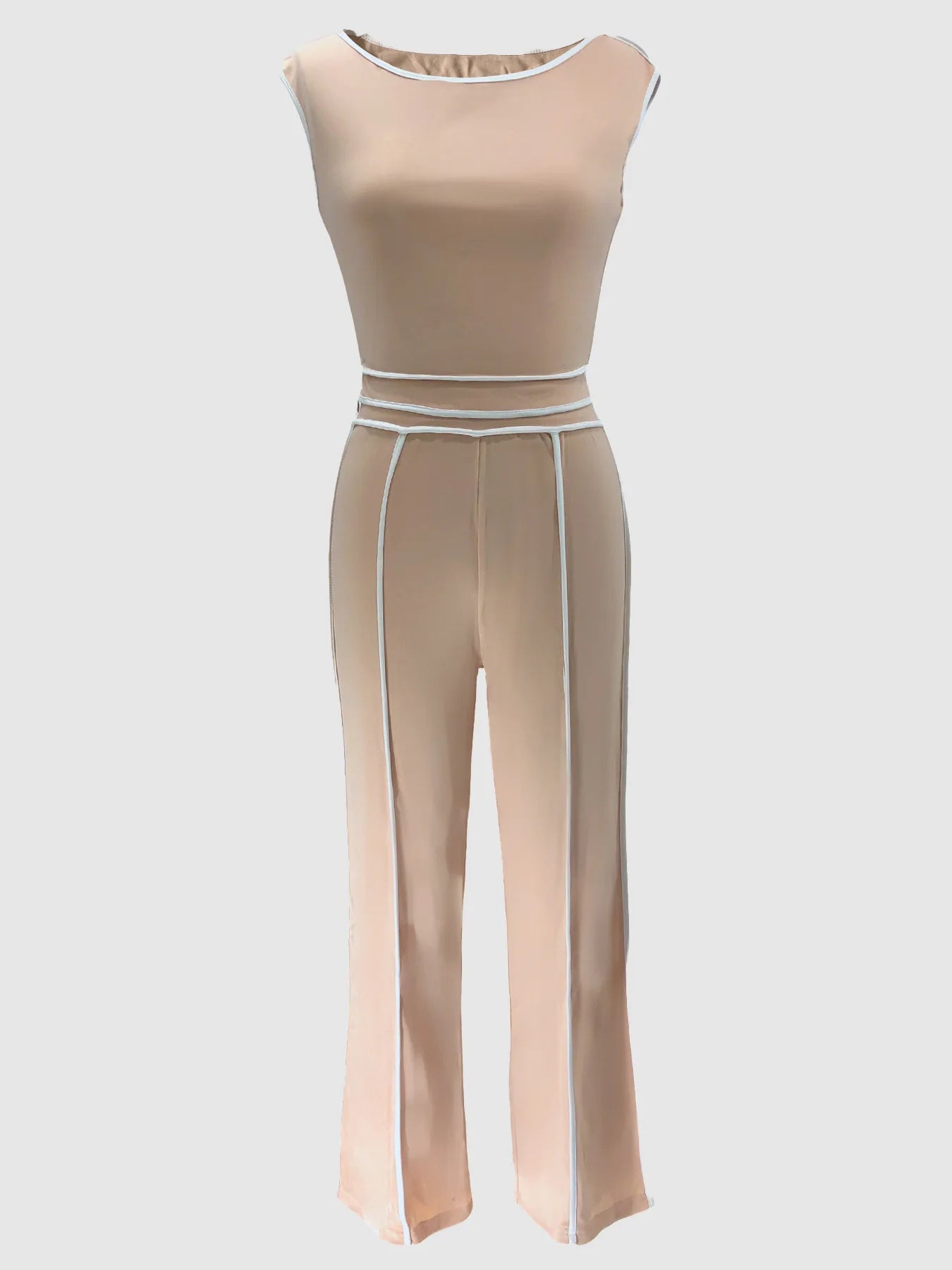 Sexy Women Onelength Shoulder Splicing Line High Waisted Pants Suit Spring New Casual Wide-leg Pants Short Sleeve 2 Piece Set