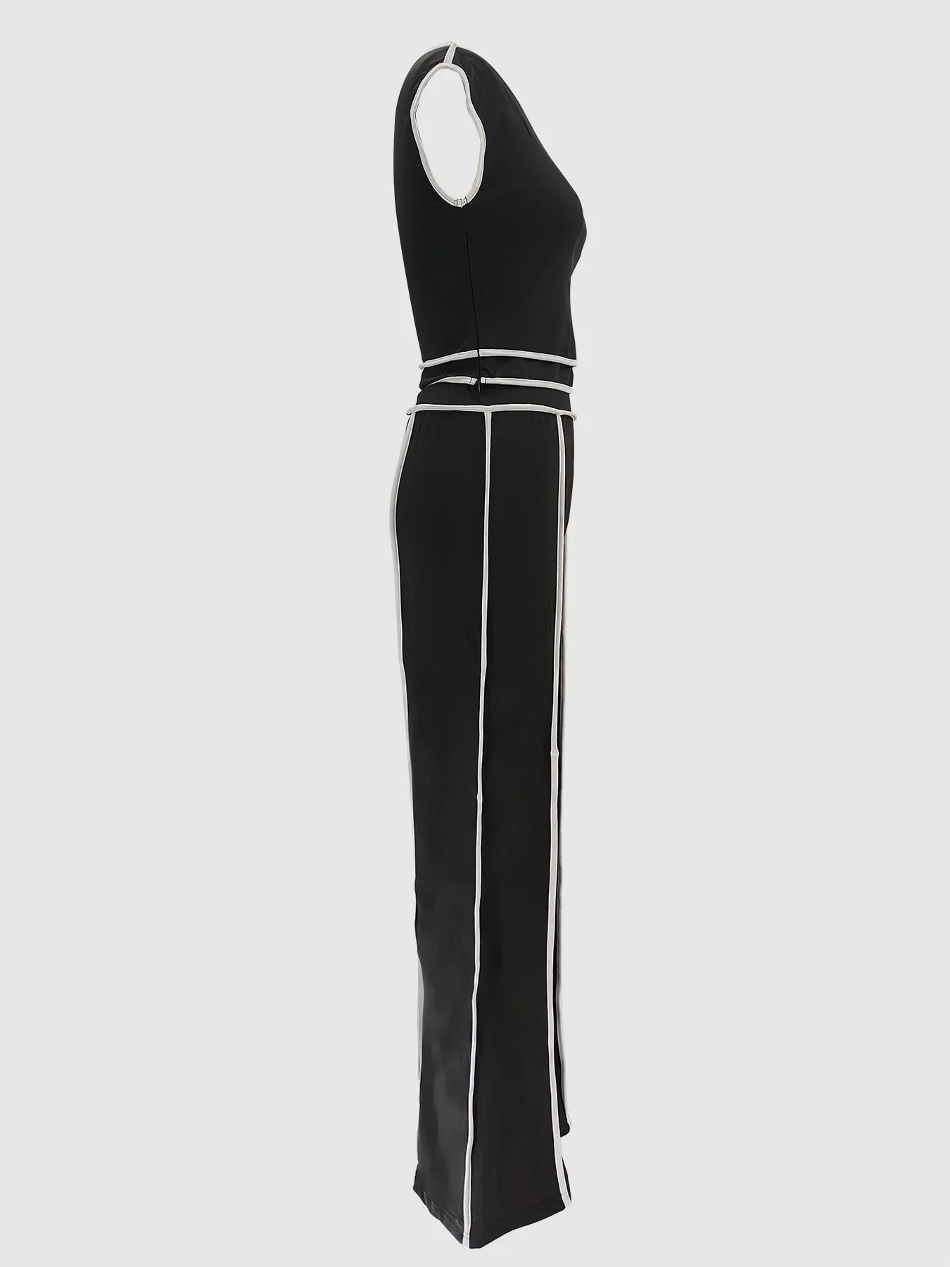 Sexy Women Onelength Shoulder Splicing Line High Waisted Pants Suit Spring New Casual Wide-leg Pants Short Sleeve 2 Piece Set