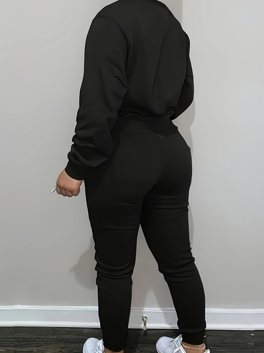 Casual Chic Bear Print Pantsuit Set - Women's Comfy Crew Neck Long Sleeve Sweatshirt and Slim Fit Sweatpants for Spring and Fall - Soft, Breathable, and Cozy Clothing for Everyday Wear