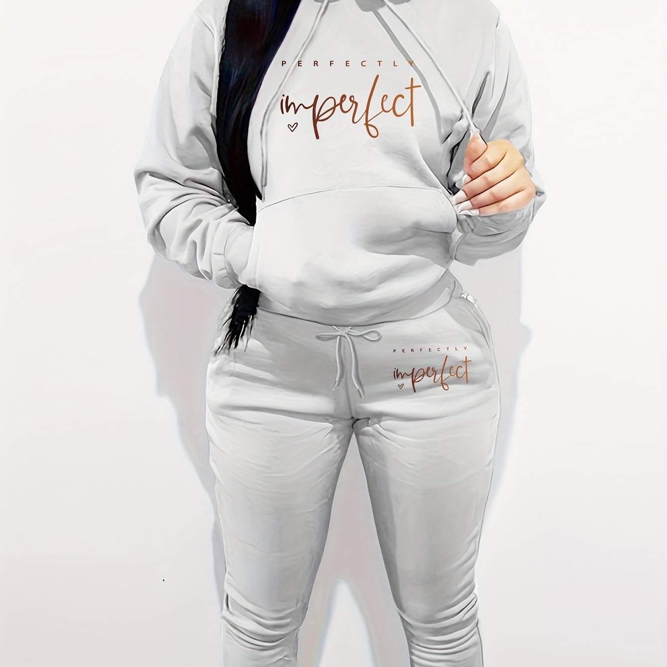 Women's Casual Letter Print Hoodie & Pants Set - Cozy Polyester, Machine Washable, with Pockets - Perfect for Fall/Winter