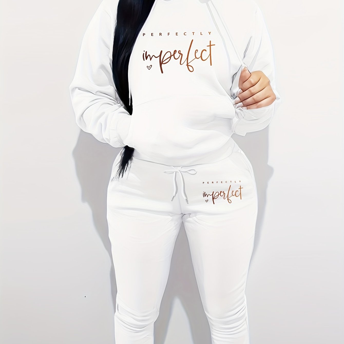 Women's Casual Letter Print Hoodie & Pants Set - Cozy Polyester, Machine Washable, with Pockets - Perfect for Fall/Winter