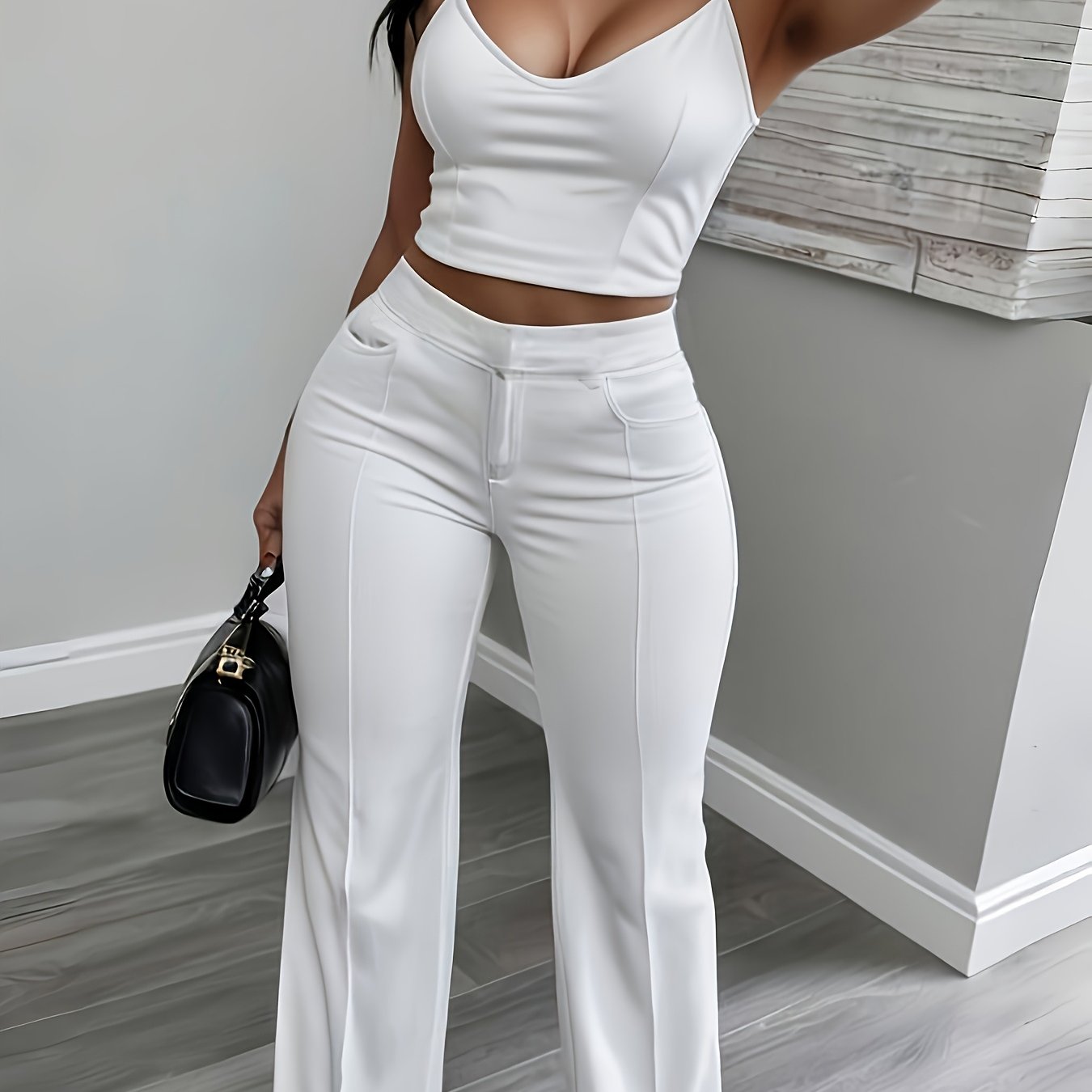 Wide Leg High Waist Long Leg Shapewear - Strapless Fashion Pocket Commuting Versatile Women's Pants Set