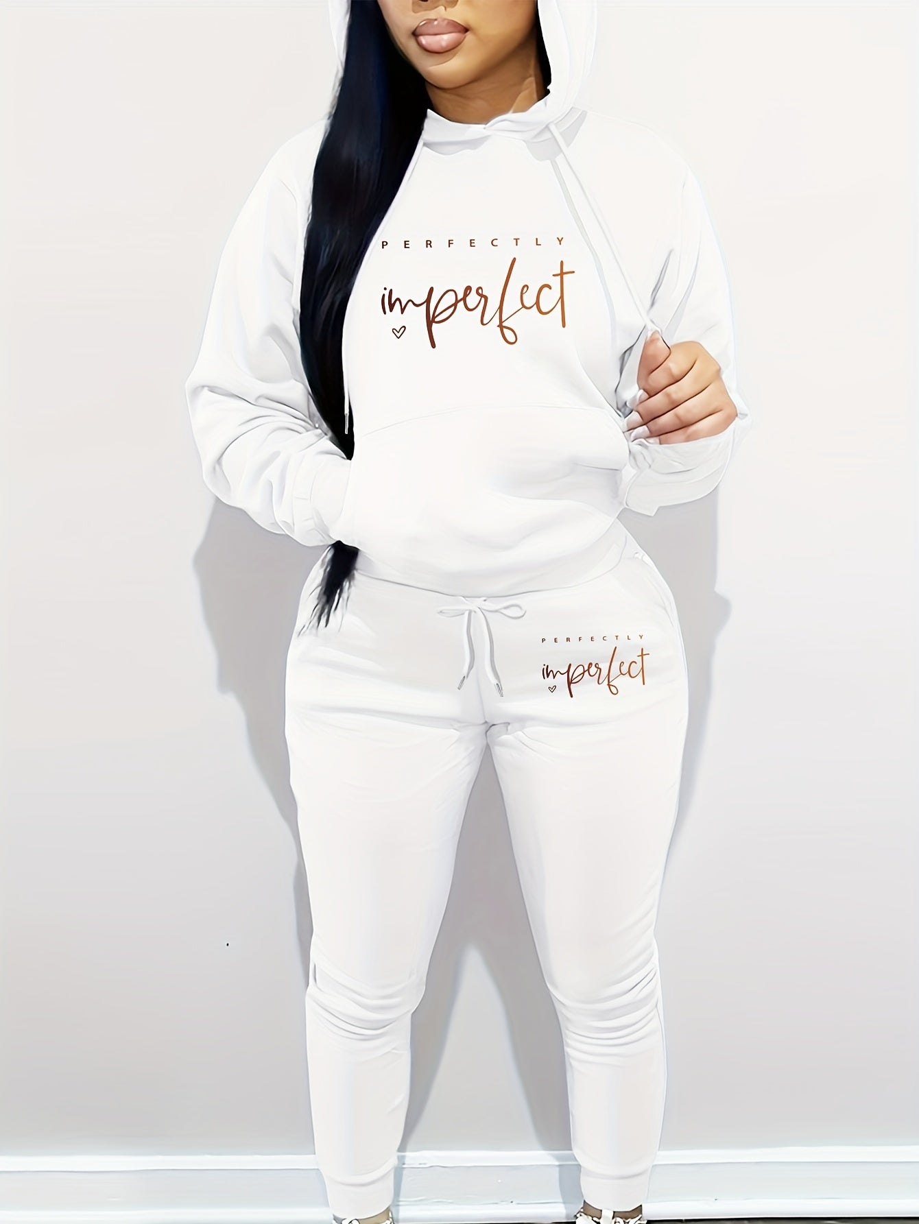 Women's Casual Letter Print Hoodie & Pants Set - Cozy Polyester, Machine Washable, with Pockets - Perfect for Fall/Winter