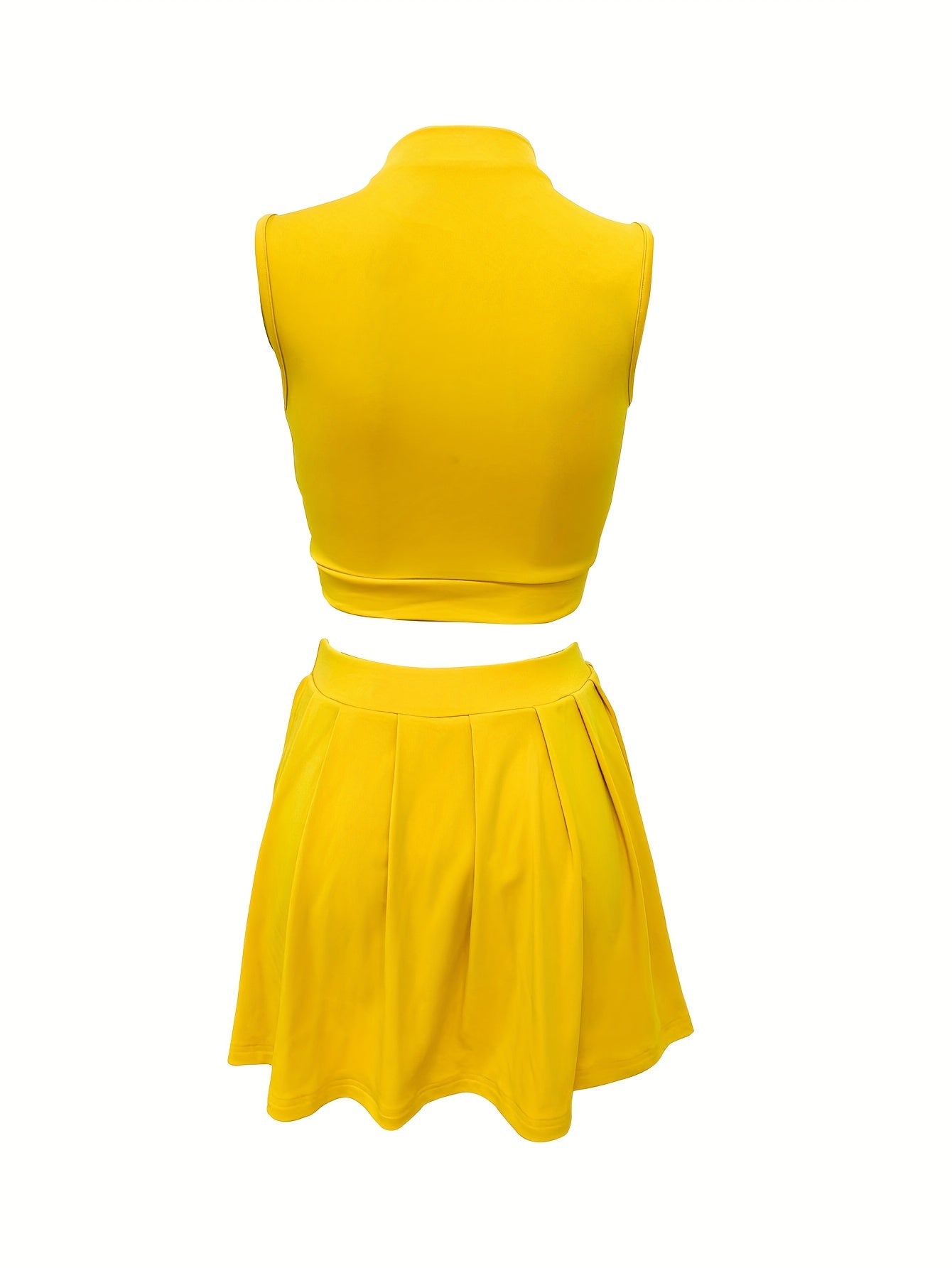 2pcs Elegant Sleeveless Summer Outfit Set - Women's Polyester Crew Neck Shorts Skirt - Solid Color, 95% Polyester 5% Elastane, All-Season Knit Fabric