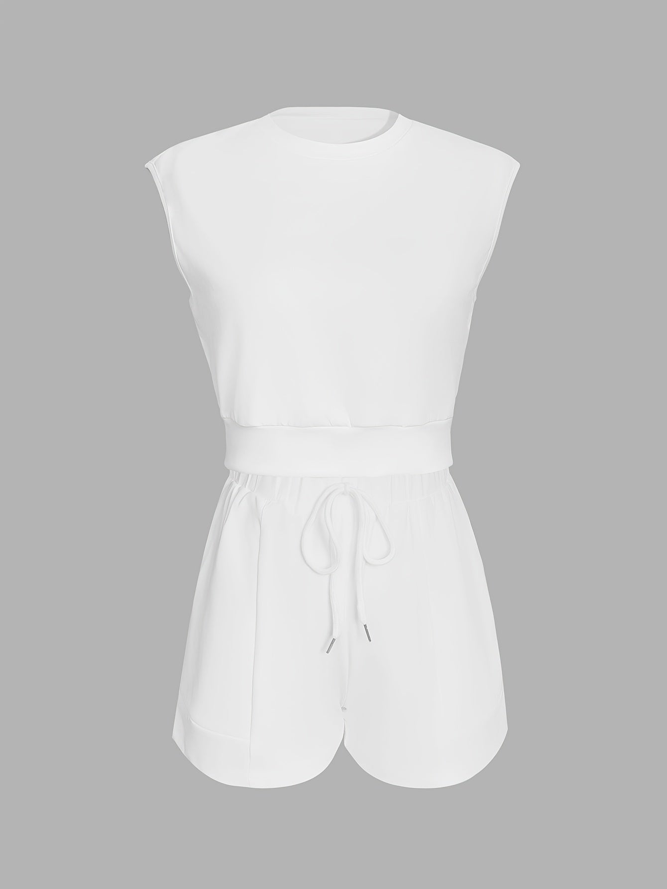 Fashionable Women'S Solid Color Sleeveless Cropped Top with Shorts