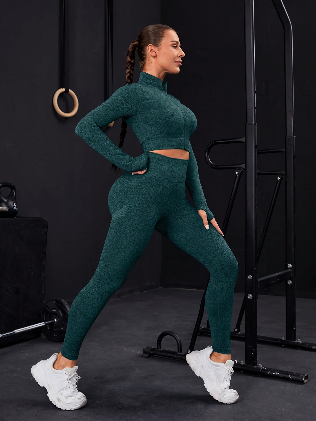 Seamless Sports Set - Thumbholes, Top-stitching, Zipper for Active Wear