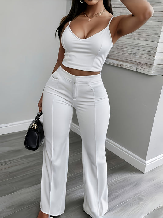 Wide Leg High Waist Long Leg Shapewear - Strapless Fashion Pocket Commuting Versatile Women's Pants Set