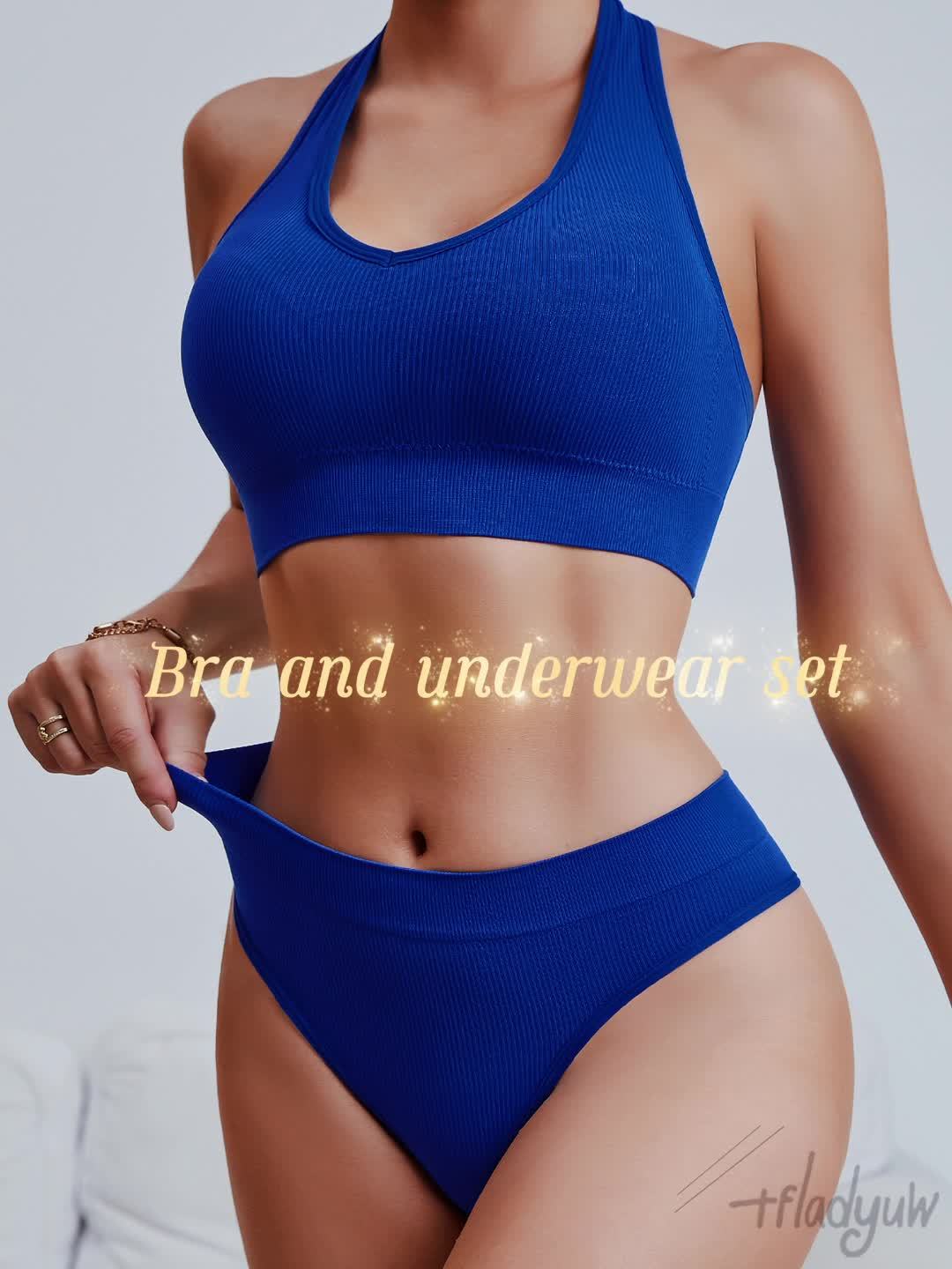 [2pcs Comfortable Camisole Bra Set] 2pcs Women'S Camisole Bra And Panty Set - Solid Color, Knitted Fabric, Slight Stretch, Comfortable And Breathable Sportswear, Top with Bra Pads