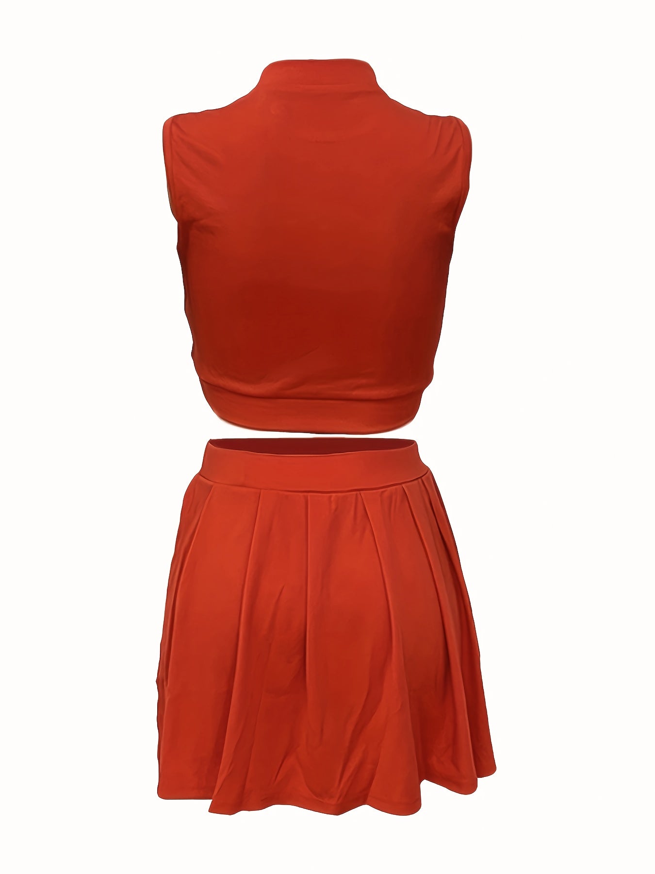 2pcs Elegant Sleeveless Summer Outfit Set - Women's Polyester Crew Neck Shorts Skirt - Solid Color, 95% Polyester 5% Elastane, All-Season Knit Fabric