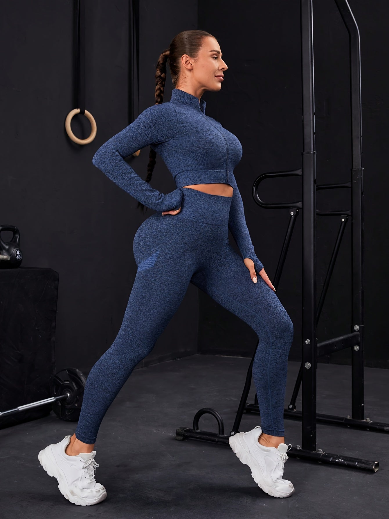 Seamless Sports Set - Thumbholes, Top-stitching, Zipper for Active Wear