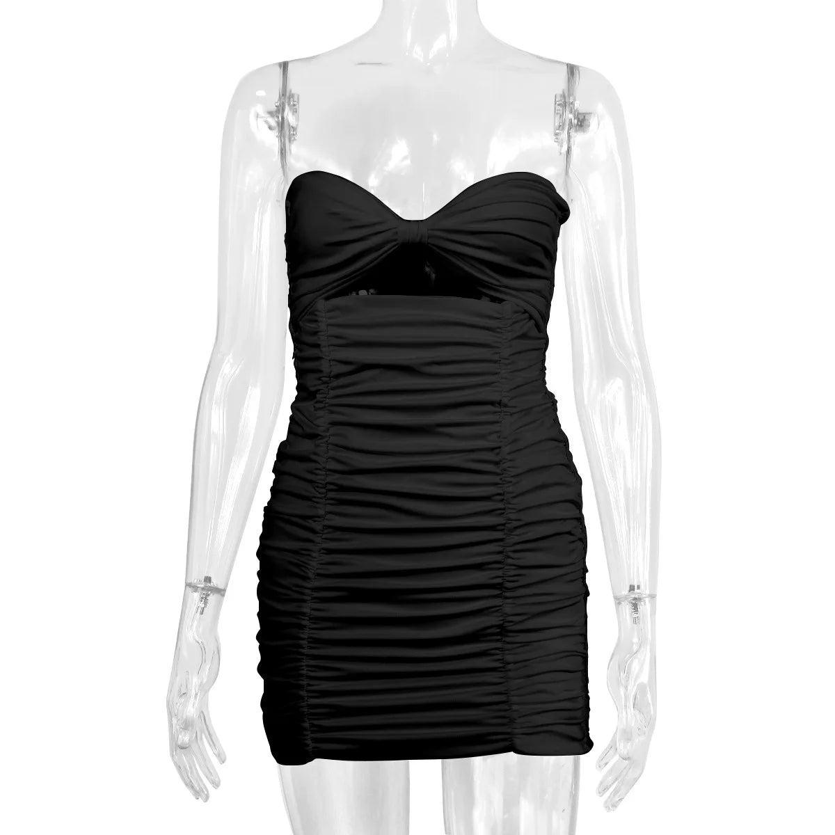 Sexy Strapless Buttocks Night Club Dress For Women Sleeveless Hollow Bodycon Dress Backless Pleated Mini Party Dresses Summer