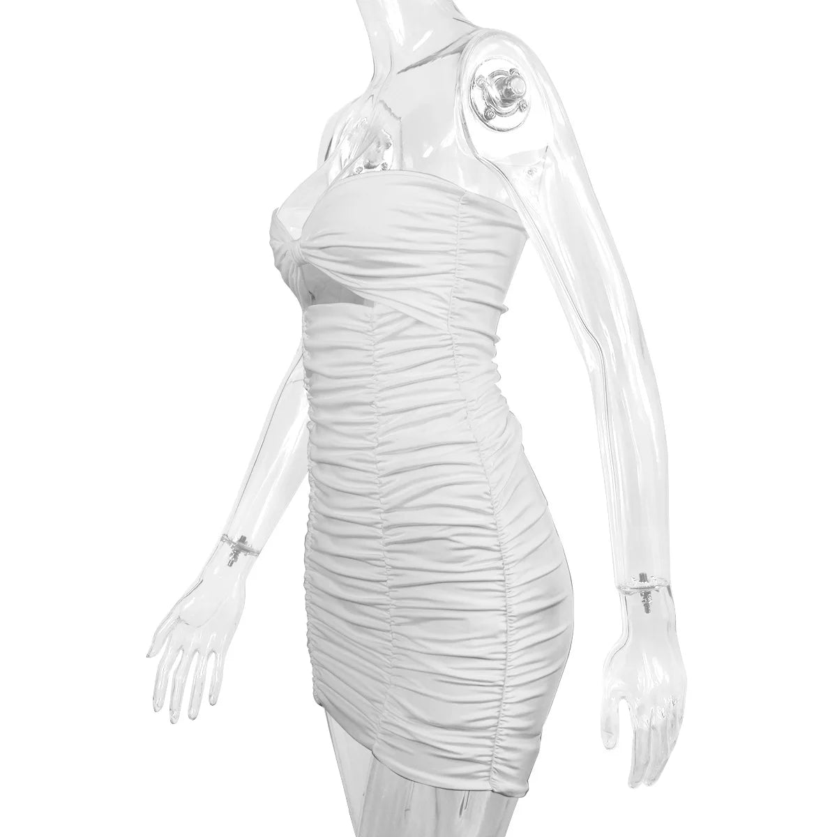 Sexy Strapless Buttocks Night Club Dress For Women Sleeveless Hollow Bodycon Dress Backless Pleated Mini Party Dresses Summer