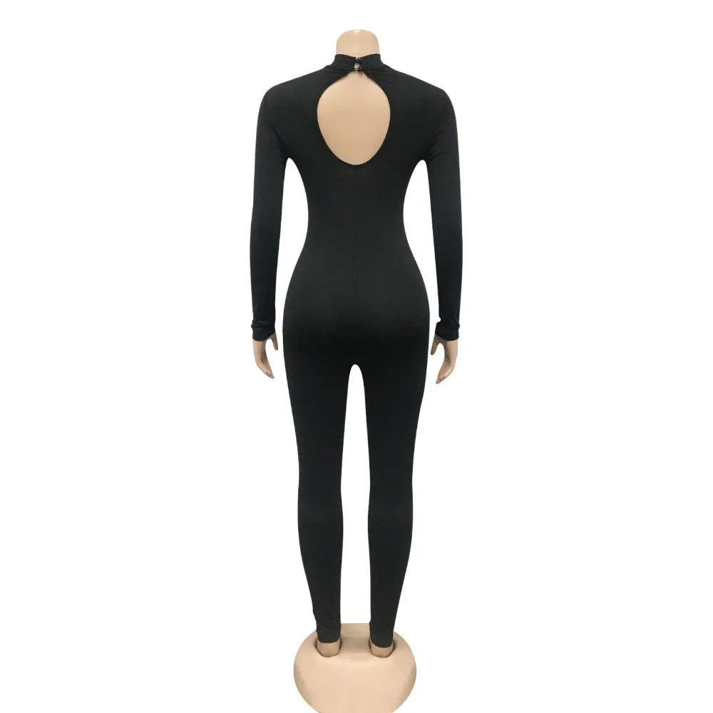 Mesh Patchwork Lace Up Turtleneck Bodycon Elastic Jumpsuit Women Sexy Club Night Party One Piece Overall Romper 2021