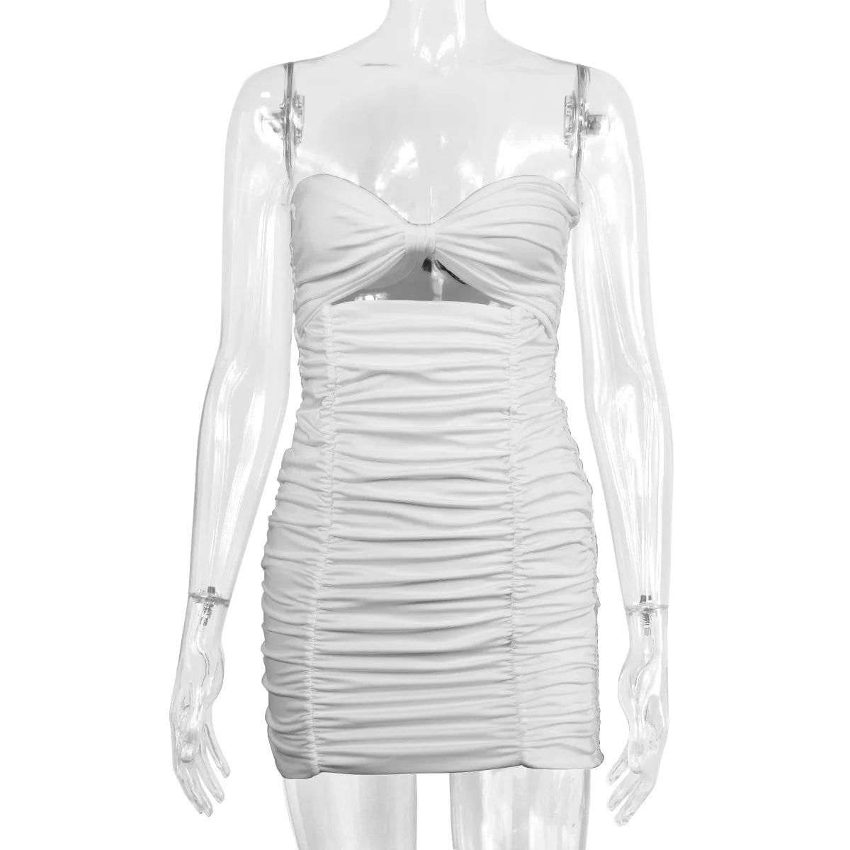 Sexy Strapless Buttocks Night Club Dress For Women Sleeveless Hollow Bodycon Dress Backless Pleated Mini Party Dresses Summer