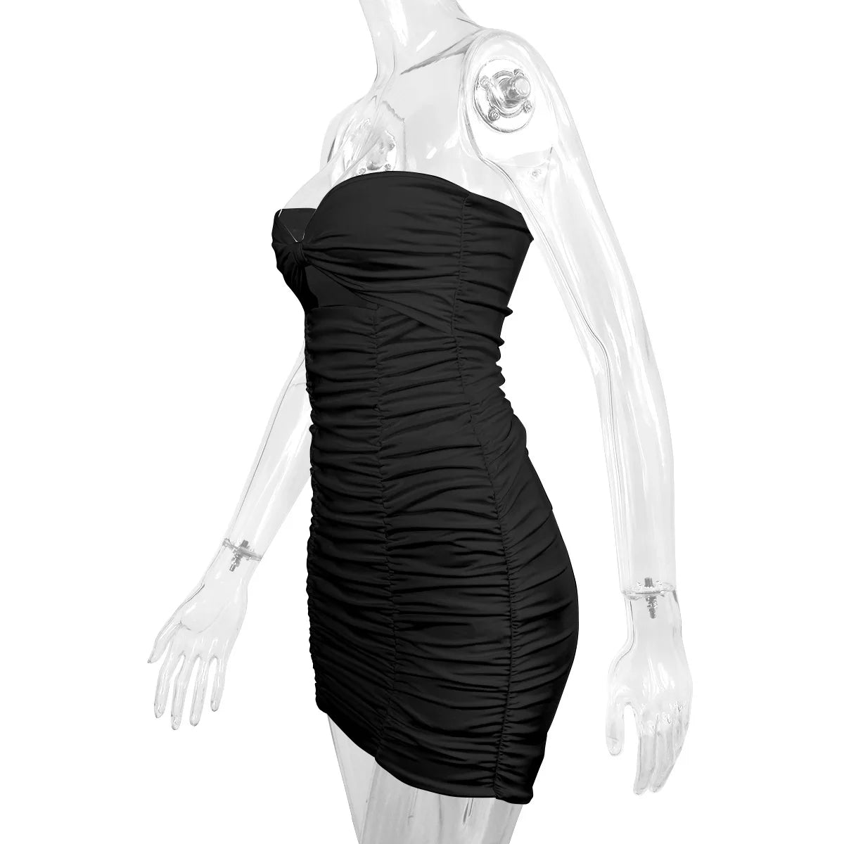 Sexy Strapless Buttocks Night Club Dress For Women Sleeveless Hollow Bodycon Dress Backless Pleated Mini Party Dresses Summer