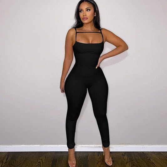 Chaxiaoa Women Sleeveless Strap Jumpsuit Bodycon Sexy Fitness Work Out Club Outfits Sports Overalls 2025 Spring Wholesale Items