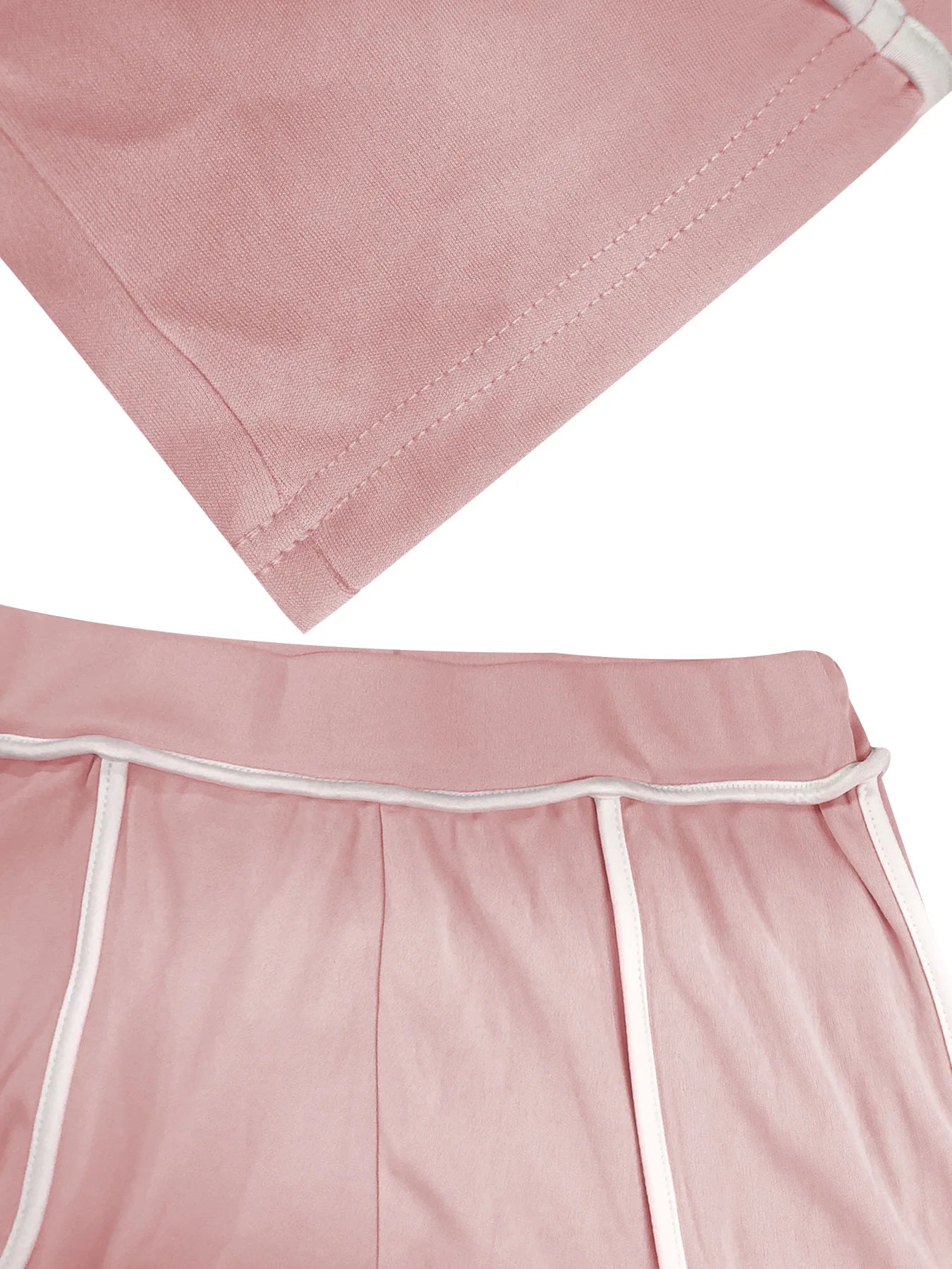 Sexy Women Onelength Shoulder Splicing Line High Waisted Pants Suit Spring New  Casual Wide-leg Pants Short Sleeve 2 Piece Set
