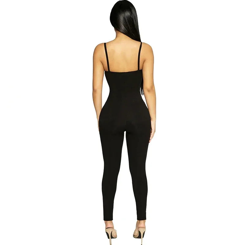 Chaxiaoa Women Sleeveless Strap Jumpsuit Bodycon Sexy Fitness Work Out Club Outfits Sports Overalls 2025 Spring Wholesale Items