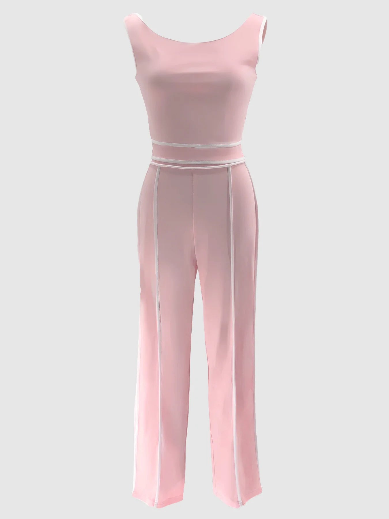 Sexy Women Onelength Shoulder Splicing Line High Waisted Pants Suit Spring New  Casual Wide-leg Pants Short Sleeve 2 Piece Set