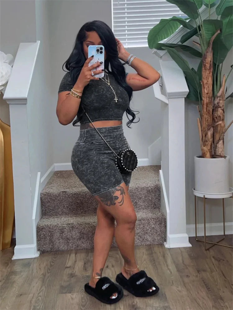 Summer Casual Good 2 Two Pieces Sets Women Tracksuits Outfits Short Sleeve Crop Tops Red Black Shorts Great Sweatsuits 2024