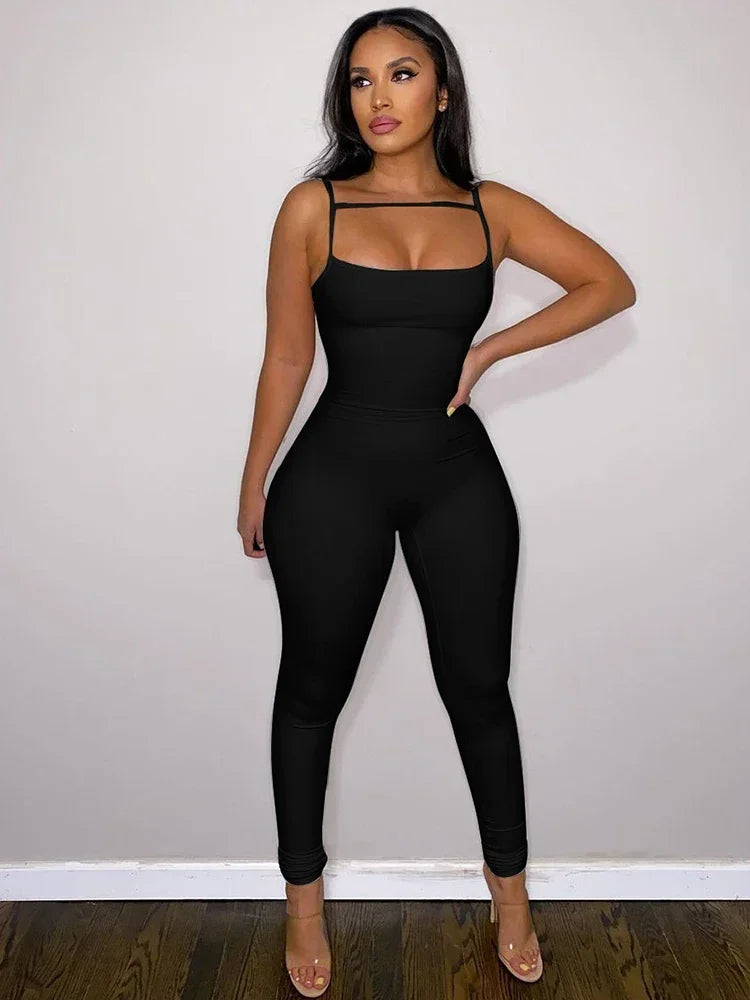 Chaxiaoa Women Sleeveless Strap Jumpsuit Bodycon Sexy Fitness Work Out Club Outfits Sports Overalls 2025 Spring Wholesale Items