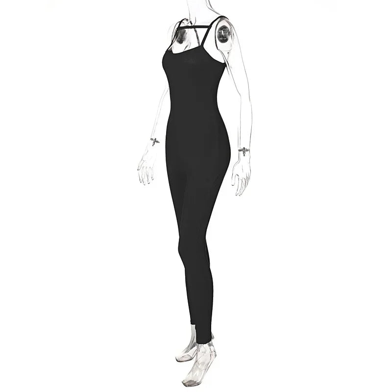 Chaxiaoa Women Sleeveless Strap Jumpsuit Bodycon Sexy Fitness Work Out Club Outfits Sports Overalls 2025 Spring Wholesale Items