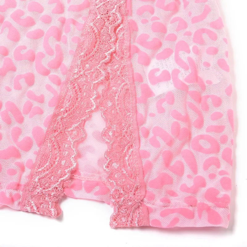Toucheart Sexy Leopard Print Lingerie Suit for Women Perspective Mesh Tight Nightgown Suspender Pajamas Thong Underwear Set New