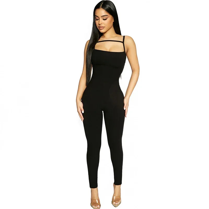 Chaxiaoa Women Sleeveless Strap Jumpsuit Bodycon Sexy Fitness Work Out Club Outfits Sports Overalls 2025 Spring Wholesale Items