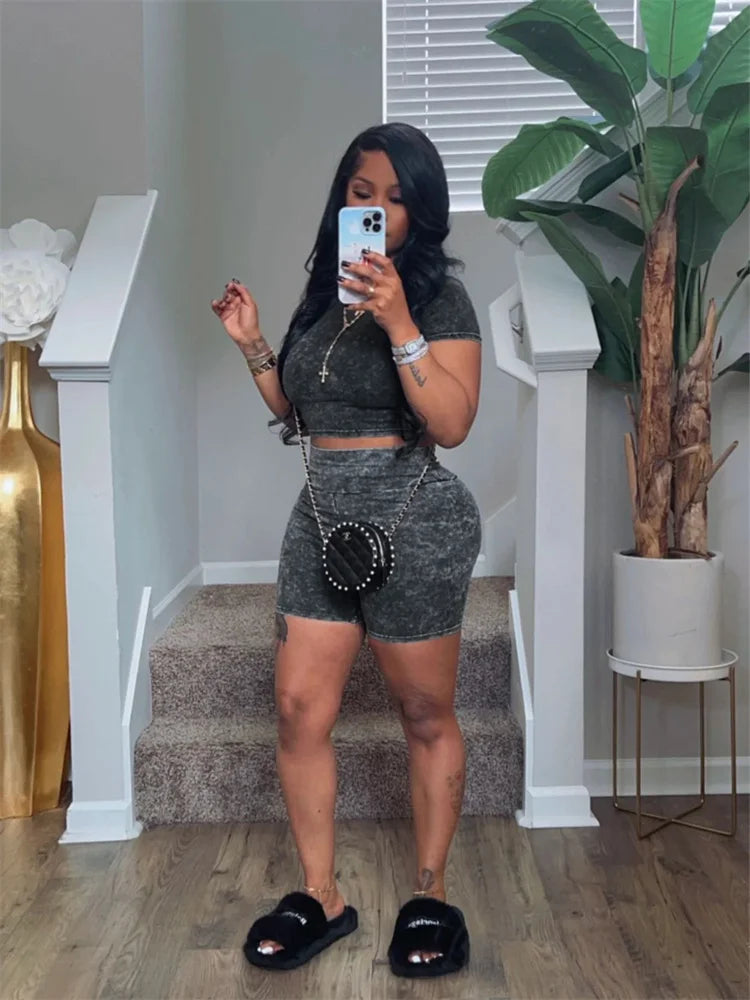 Summer Casual Good 2 Two Pieces Sets Women Tracksuits Outfits Short Sleeve Crop Tops Red Black Shorts Great Sweatsuits 2024
