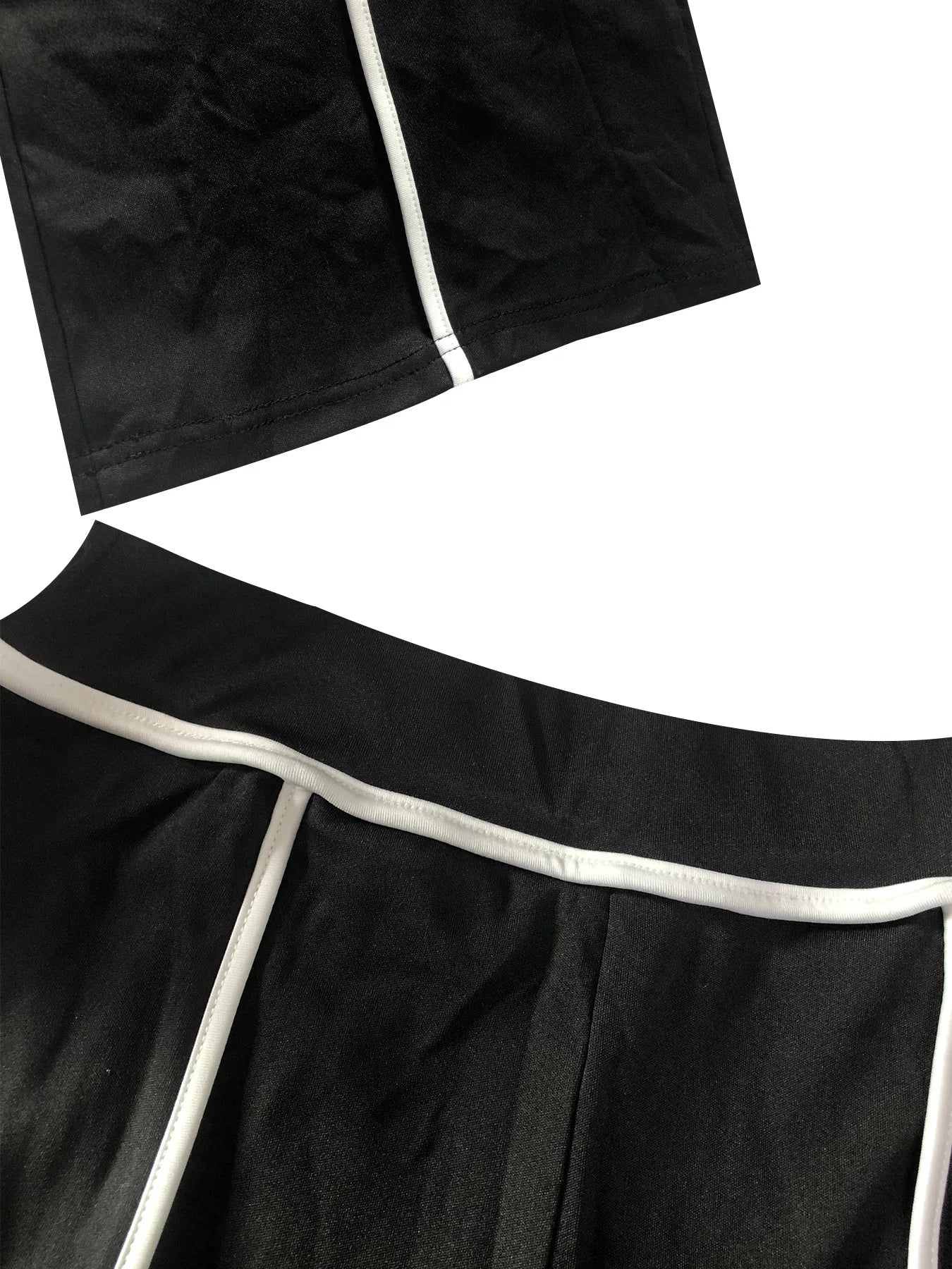 Sexy Women Onelength Shoulder Splicing Line High Waisted Pants Suit Spring New  Casual Wide-leg Pants Short Sleeve 2 Piece Set