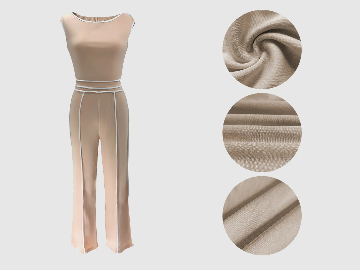 Sexy Women Onelength Shoulder Splicing Line High Waisted Pants Suit Spring New  Casual Wide-leg Pants Short Sleeve 2 Piece Set
