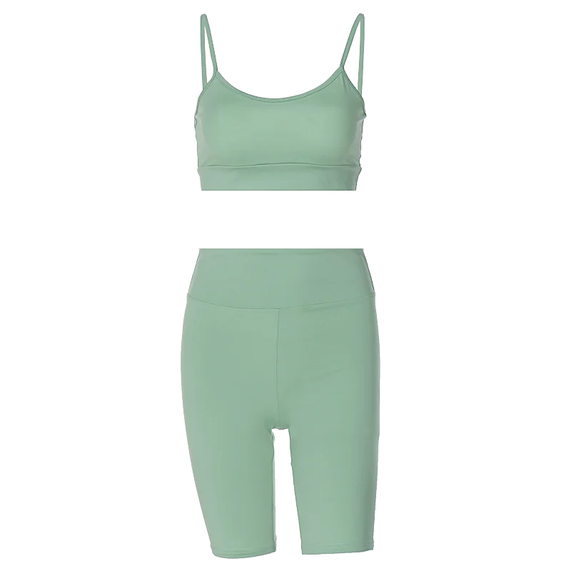 Hugcitar Summer 2 Piece Matching Sets Solid Slips Sexy Slim Crop Camis Shorts Women Casual Y2K Outfits Gym Streetwear Festival