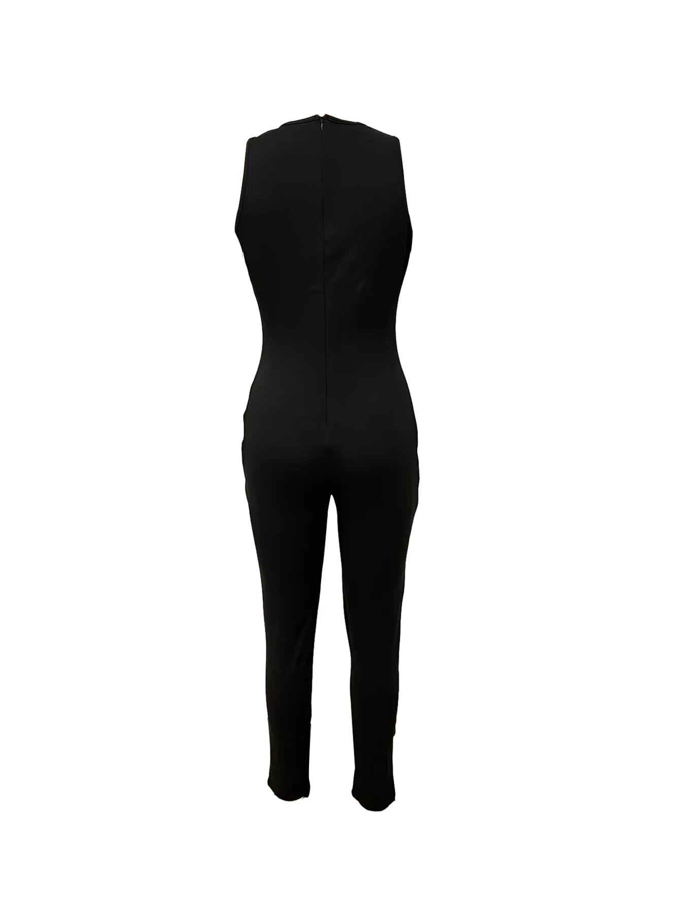 1810European and American women's fashion round neck back invisible zipper slim fit sleeveless street trend solid color jumpsuit