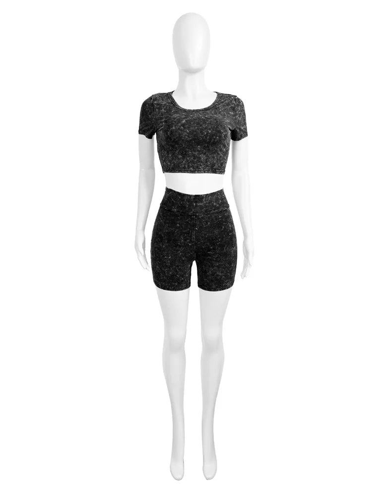 Summer Casual Good 2 Two Pieces Sets Women Tracksuits Outfits Short Sleeve Crop Tops Red Black Shorts Great Sweatsuits 2024
