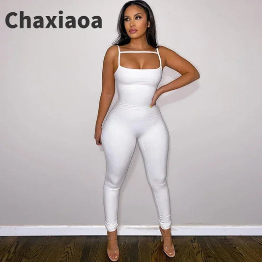 Chaxiaoa Women Sleeveless Strap Jumpsuit Bodycon Sexy Fitness Work Out Club Outfits Sports Overalls 2025 Spring Wholesale Items