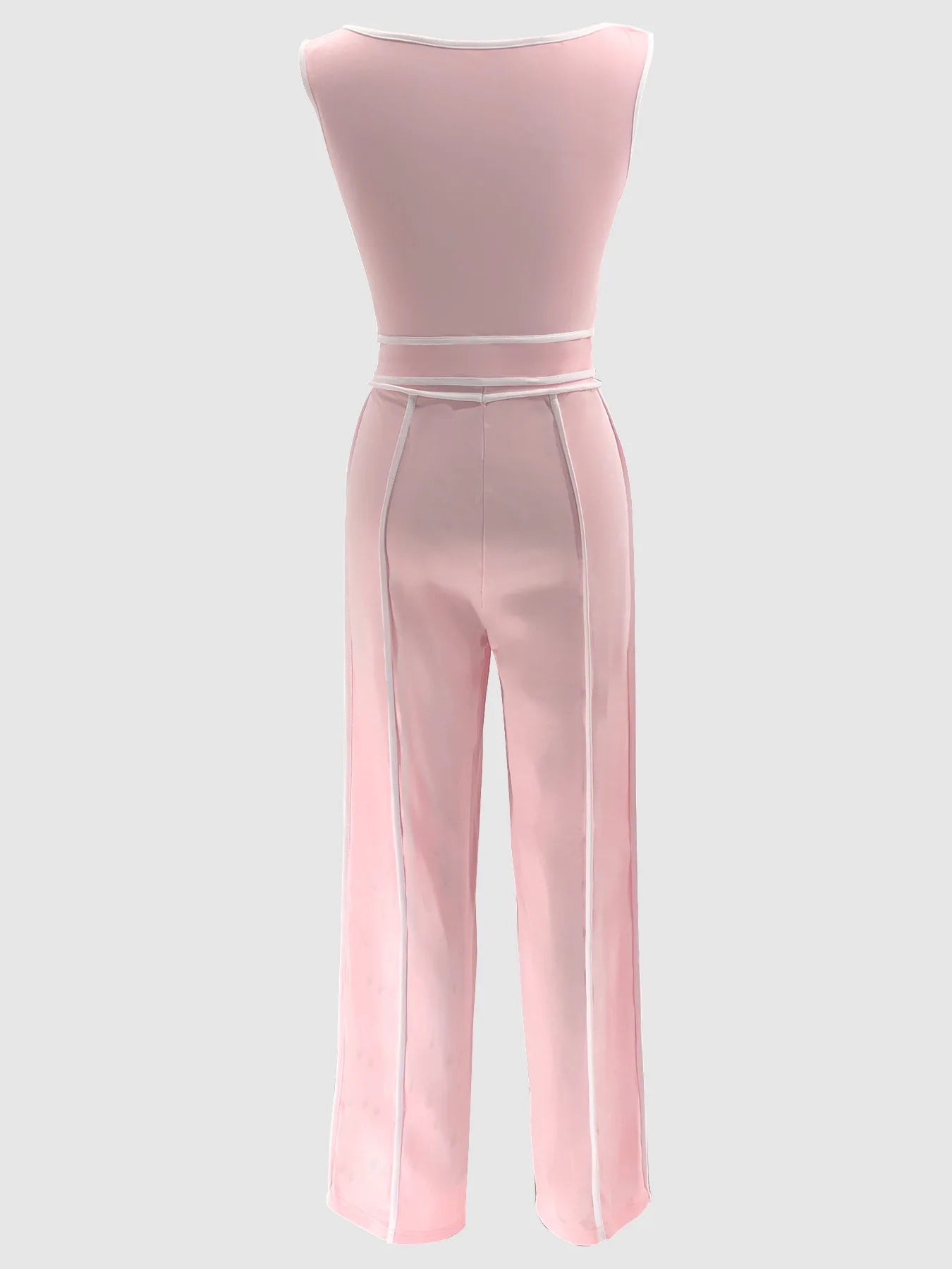 Sexy Women Onelength Shoulder Splicing Line High Waisted Pants Suit Spring New  Casual Wide-leg Pants Short Sleeve 2 Piece Set